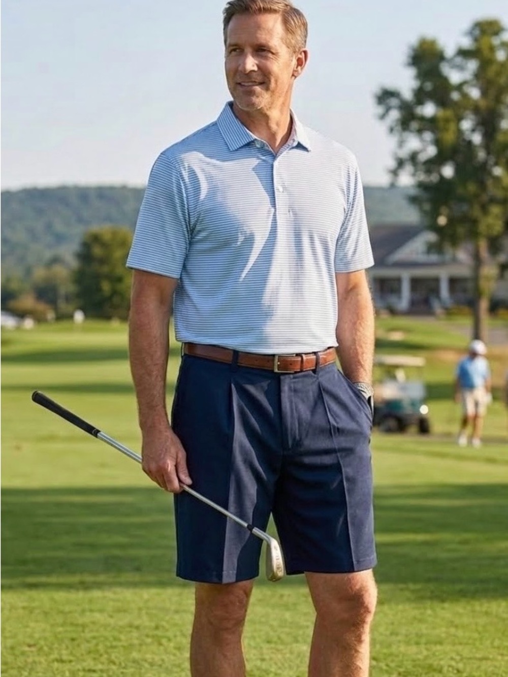 Haggar Chino Shorts Men's Size 38 Navy Blue Elastic Expander in Waistband
